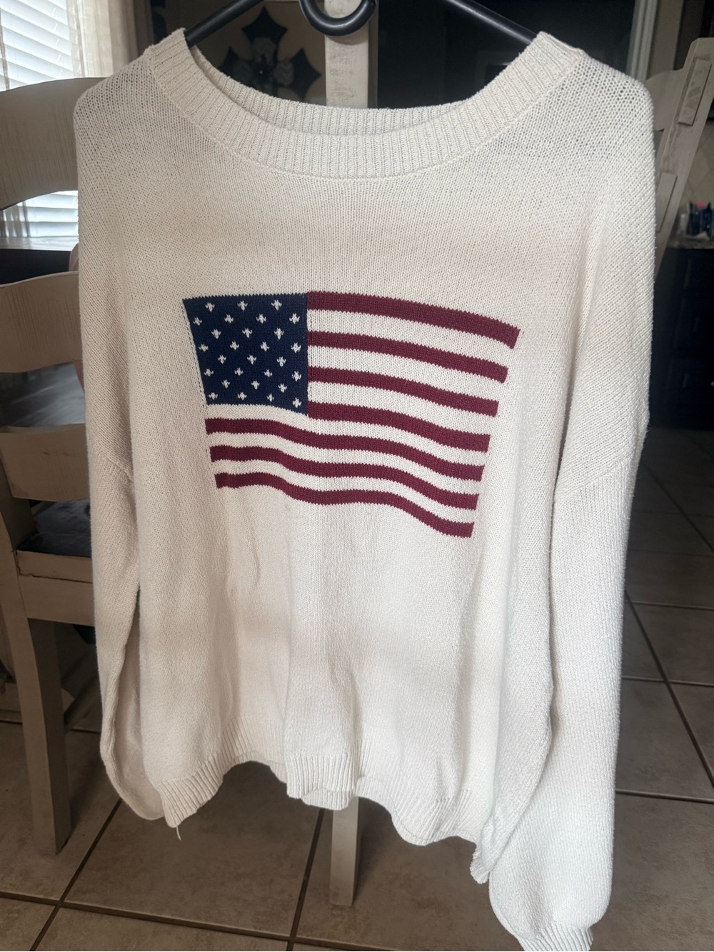 SHEIN Cream Women's Flag Knit Sweater - Classic Crewneck, size XXL! Worn twice!